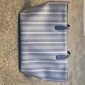 Coach medium blue ticking stripe tote